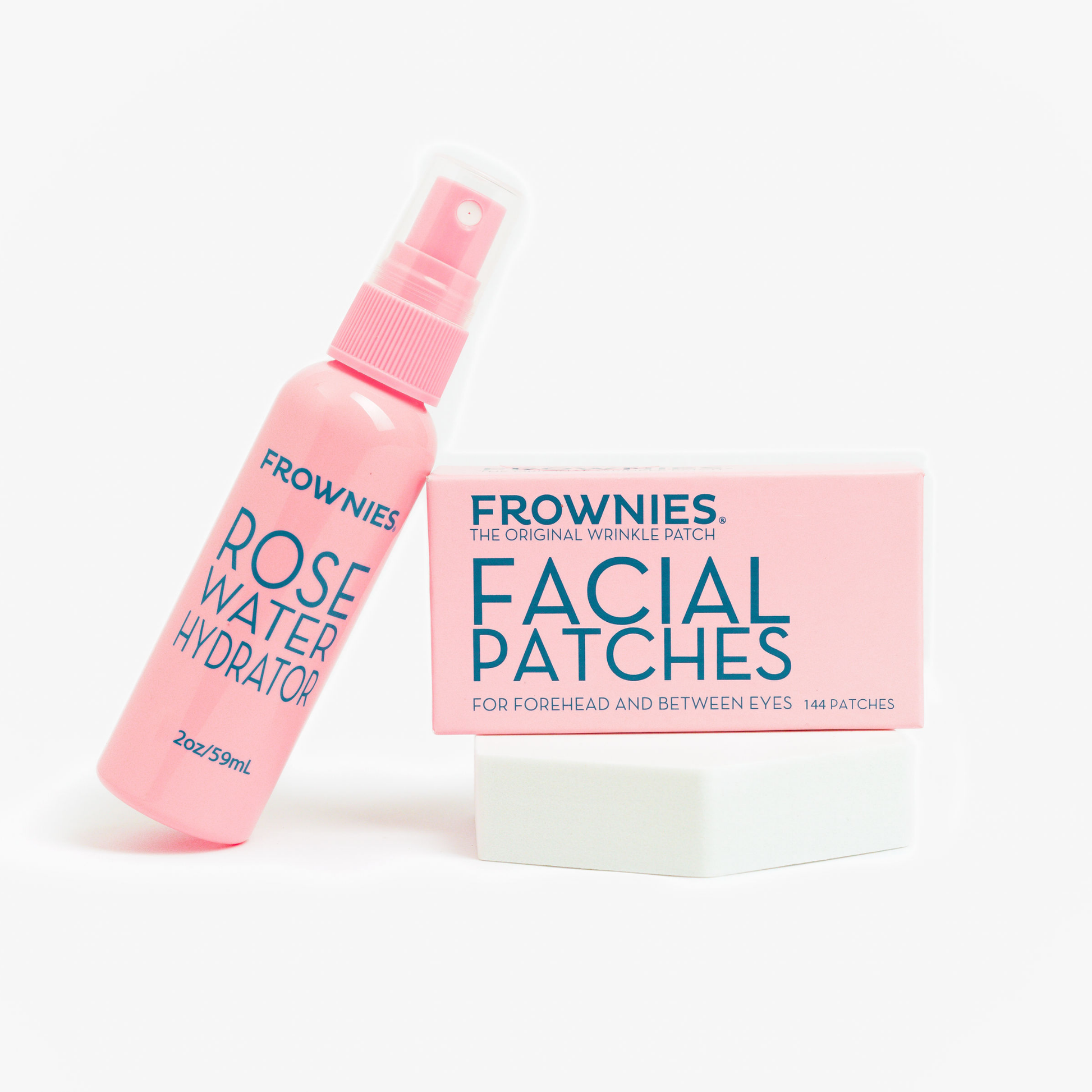 Frownies Rose Water Hydrator och Facial Patches-förpackning – komplett paket för pannan.