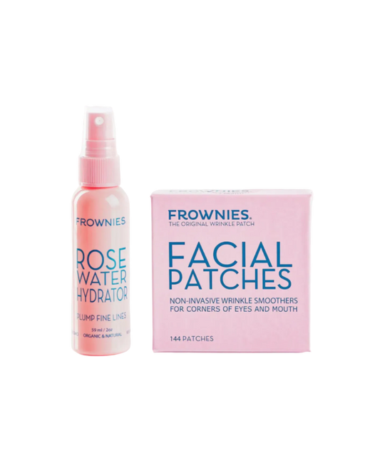 Frownies Rose Water Hydrator och Facial Patches på transparent bakgrund