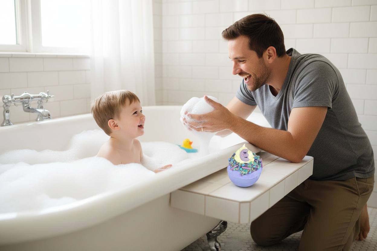 Love you to the moon badbomb - pappa vid badkaret