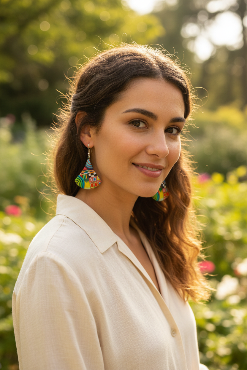 Solfjäder örhängen i naturlig miljö