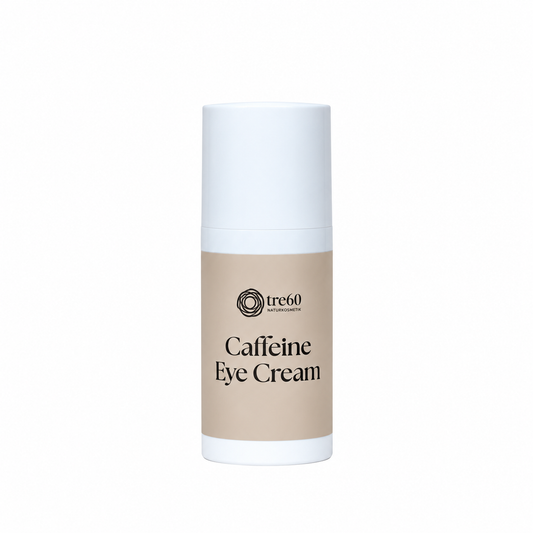 Tre60 Caffeine Eye Cream – ögonkräm med koffein i beige och vit förpackning